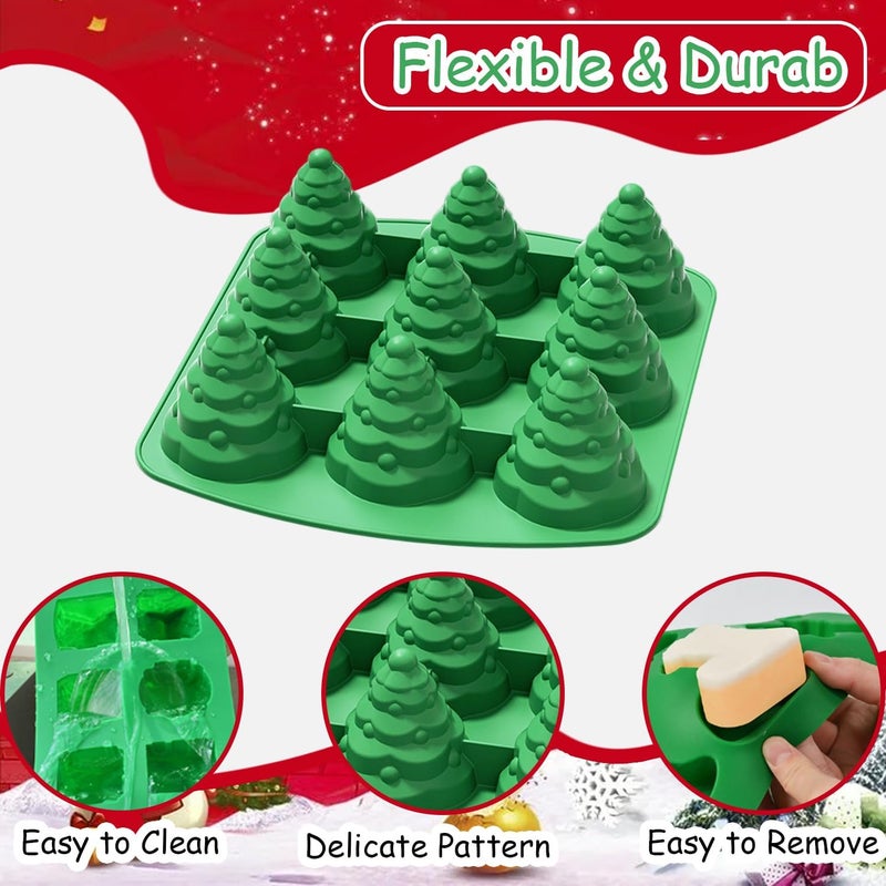 Mtruil 1 Pcs 3D Christmas Tree Silicone Molds Chocolate Molds Food Christmas Themed Treat Baking Freezing Tray Holiday Moulds for Soap Candy Cake Ice Candle Gummy Jelly Wax Melt Ice Cubes Cake Decorations - Image 2